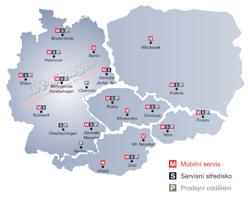 Mapa servisních středisek