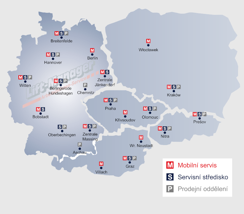 Mapa servisních středisek